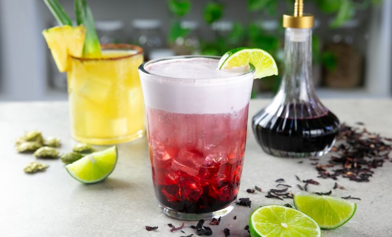 Hibiscus Soda with Coconut Foam